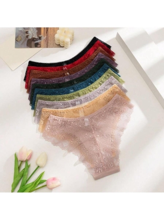 12 Or 6 Pack Women's Elastic Lace Briefs, Low-RiseElegant Contrast Lace Trim, Breathable And Comfortable.Colors Include Black, Pink, Red, Etc., Comfortable, FemininePanties, Silky Fabric, Soft To The Touch, Great Value Formoney. For Special Occasions Suitable For Office Workers.Gifts Suitable For Halloween And Christmas In Autumn And Winter. - Image 7