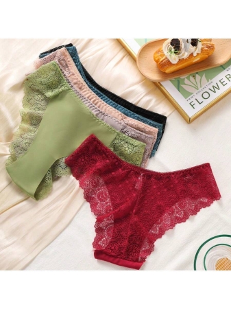 12 Or 6 Pack Women's Elastic Lace Briefs, Low-RiseElegant Contrast Lace Trim, Breathable And Comfortable.Colors Include Black, Pink, Red, Etc., Comfortable, FemininePanties, Silky Fabric, Soft To The Touch, Great Value Formoney. For Special Occasions Suitable For Office Workers.Gifts Suitable For Halloween And Christmas In Autumn And Winter. - Image 8