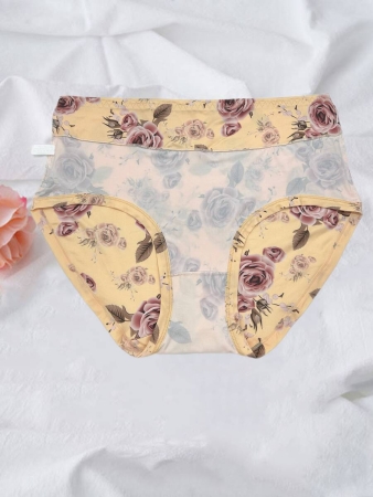 6pcs/Pack Rose Print Soft Milk Silk Plus Size Women Underwear - Image 9
