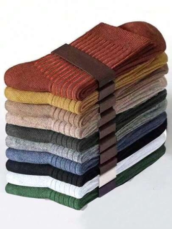 10 Pairs/Set Women's Vertical Stripe & Couples Candy Colored Mid-Calf Socks, 35-43 Code, 10 Colors, Fall