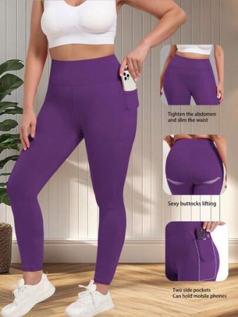 Women's Plus Size Leggings With Pockets Stretchy Yoga Pants Tummy Control High Waist Workout Leggings