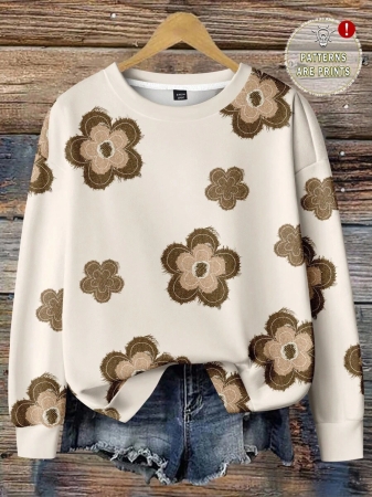 EMERY ROSE Plus Size Women Casual Maple Leaf Print Sweatshirt, Autumn/ Winter Fall Tops Earthy Clothes Women - Image 2