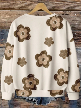 EMERY ROSE Plus Size Women Casual Maple Leaf Print Sweatshirt, Autumn/ Winter Fall Tops Earthy Clothes Women - Image 3