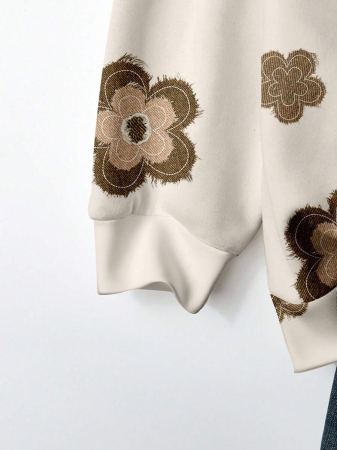 EMERY ROSE Plus Size Women Casual Maple Leaf Print Sweatshirt, Autumn/ Winter Fall Tops Earthy Clothes Women - Image 4