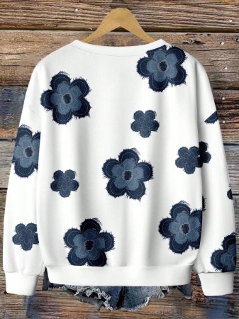 EMERY ROSE Plus Size Women Casual Maple Leaf Print Sweatshirt, Autumn/ Winter Fall Tops Earthy Clothes Women - Image 14