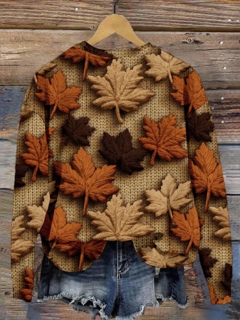 EMERY ROSE Plus Size Women Casual Maple Leaf Print Sweatshirt, Autumn/ Winter Fall Tops Earthy Clothes Women - Image 19