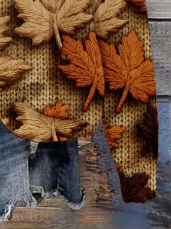 EMERY ROSE Plus Size Women Casual Maple Leaf Print Sweatshirt, Autumn/ Winter Fall Tops Earthy Clothes Women - Image 20