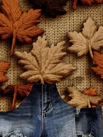 EMERY ROSE Plus Size Women Casual Maple Leaf Print Sweatshirt, Autumn/ Winter Fall Tops Earthy Clothes Women - Image 22