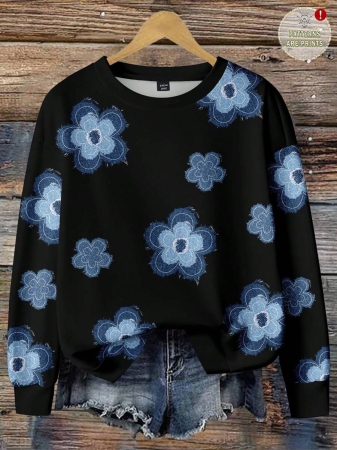 EMERY ROSE Plus Size Women Casual Maple Leaf Print Sweatshirt, Autumn/ Winter Fall Tops Earthy Clothes Women - Image 24