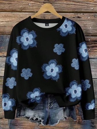 EMERY ROSE Plus Size Women Casual Maple Leaf Print Sweatshirt, Autumn/ Winter Fall Tops Earthy Clothes Women - Image 27