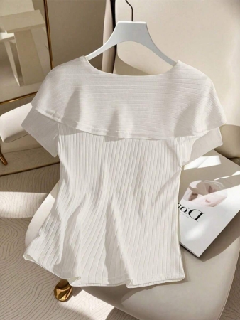 SHEIN EMERY ROSE CURVE Plus Size Women's Solid Color Twist Knot Short Sleeve Ribbed Casual Versatile T-Shirt - Image 12