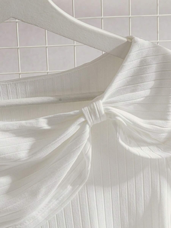 SHEIN EMERY ROSE CURVE Plus Size Women's Solid Color Twist Knot Short Sleeve Ribbed Casual Versatile T-Shirt - Image 13