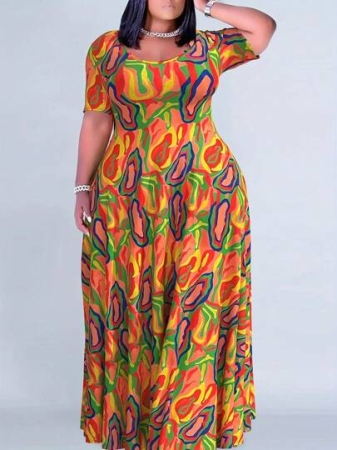 Women's Elegant And Fashionable Color Printed Dress In Plus Size