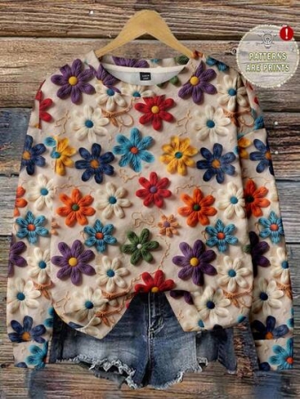 EMERY ROSE Elegant Vintage Tropical Floral Print Plus Size Women Sweatshirt,Fall Clothes For Women