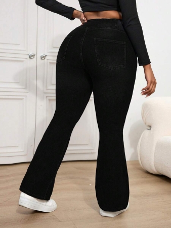 Slaydiva Plus Size Skinny Stretchy Flare Jeans, Blue - Image 3