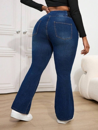 Slaydiva Plus Size Skinny Stretchy Flare Jeans, Blue - Image 15