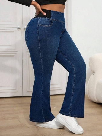 Slaydiva Plus Size Skinny Stretchy Flare Jeans, Blue - Image 18