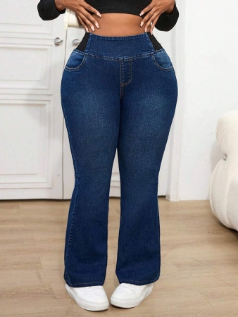 Slaydiva Plus Size Skinny Stretchy Flare Jeans, Blue - Image 19