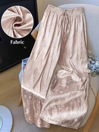 Regalyn Plus Size Women Elegant Satin Jacquard Pressed Pleated Straight Leg Trousers Fall Cloth For Women