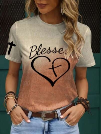 Plus Size Fashionable Heart-Shaped Printed Short Sleeved Round Neck Women's Casual Versatile T-Shirt
