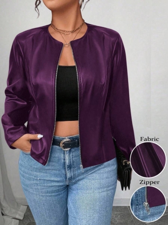 SHEIN PETITE CURVE Plus Size Women's Classic Versatile PU Leather Jacket, Petite Series - Image 33