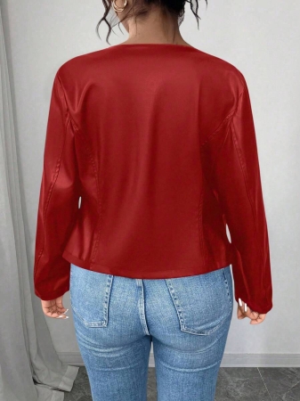 SHEIN PETITE CURVE Plus Size Women's Classic Versatile PU Leather Jacket, Petite Series - Image 44