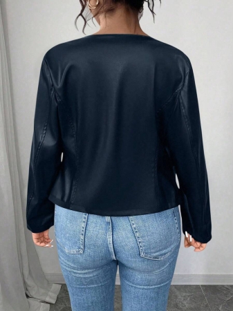 SHEIN PETITE CURVE Plus Size Women's Classic Versatile PU Leather Jacket, Petite Series - Image 89