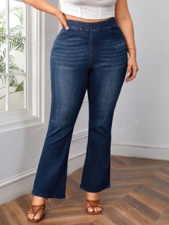 Plus Size High Waist Fitted Fashionable Versatile Elastic Waist Flare Jeans