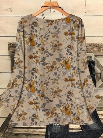 Mellowie Plus Size Casual Minimalist Allover Print Round Neck 3/4 Sleeve Shirt, Suitable For Autumn/Winter Chic Blouses For Women - Image 9