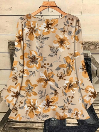 Mellowie Plus Size Casual Minimalist Allover Print Round Neck 3/4 Sleeve Shirt, Suitable For Autumn/Winter Chic Blouses For Women - Image 16