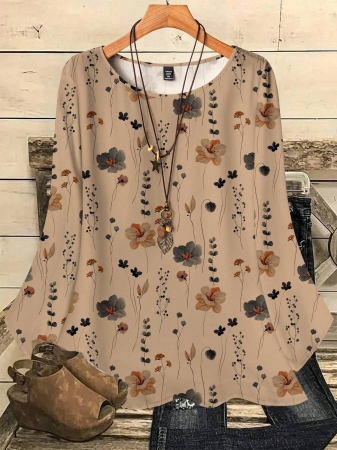 Mellowie Plus Size Casual Minimalist Allover Print Round Neck 3/4 Sleeve Shirt, Suitable For Autumn/Winter Chic Blouses For Women - Image 37