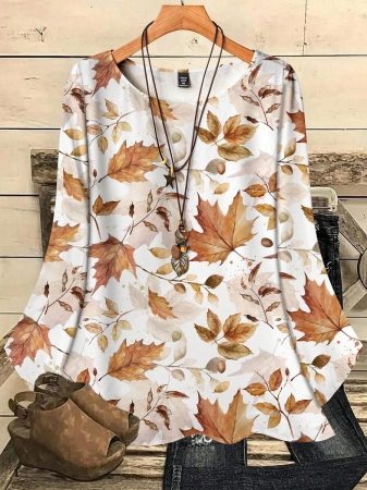 Mellowie Plus Size Casual Minimalist Allover Print Round Neck 3/4 Sleeve Shirt, Suitable For Autumn/Winter Chic Blouses For Women - Image 51