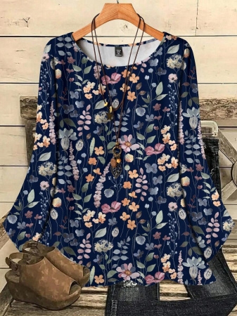 Mellowie Plus Size Casual Minimalist Allover Print Round Neck 3/4 Sleeve Shirt, Suitable For Autumn/Winter Chic Blouses For Women - Image 82