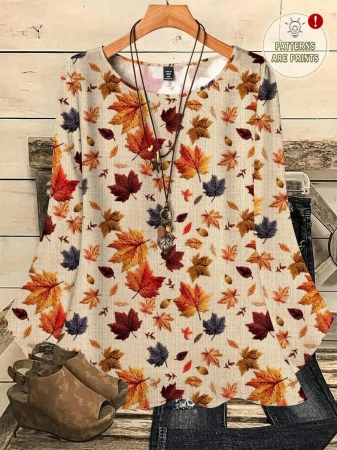 Mellowie Plus Size Casual Minimalist Allover Print Round Neck 3/4 Sleeve Shirt, Suitable For Autumn/Winter Chic Blouses For Women - Image 90