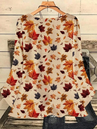 Mellowie Plus Size Casual Minimalist Allover Print Round Neck 3/4 Sleeve Shirt, Suitable For Autumn/Winter Chic Blouses For Women - Image 91