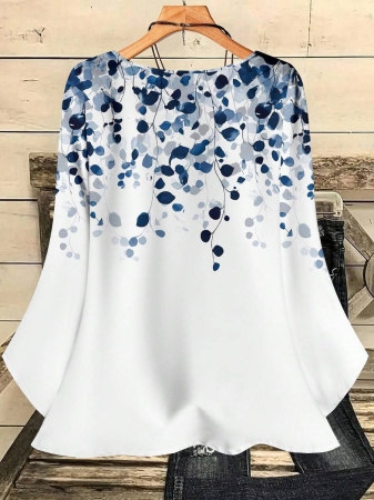 Mellowie Plus Size Casual Minimalist Allover Print Round Neck 3/4 Sleeve Shirt, Suitable For Autumn/Winter Chic Blouses For Women - Image 105