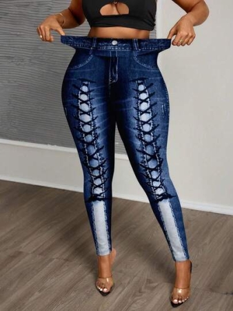 Slaydiva Plus Size Simple Pattern Print Leggings, Casual Wear For Autumn & Winter Suitable For Going Out