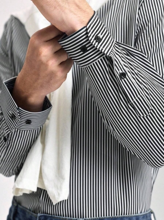 Men's Fashionable Business Casual Striped Print Long Sleeve Shirt,Fall - Image 9