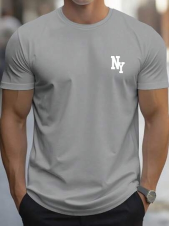 Manfinity Homme Men's Casual Letter Print Round Neck Short Sleeve T-Shirt, Summer