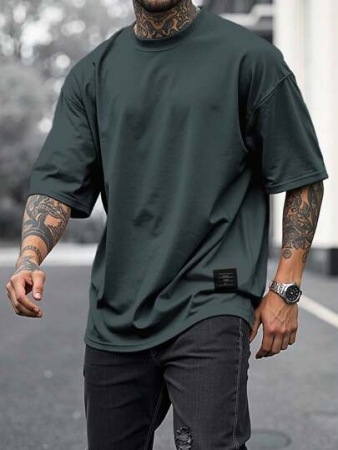 Manfinity Homme Men's Casual Solid Color Short Sleeve T-Shirt, Summer