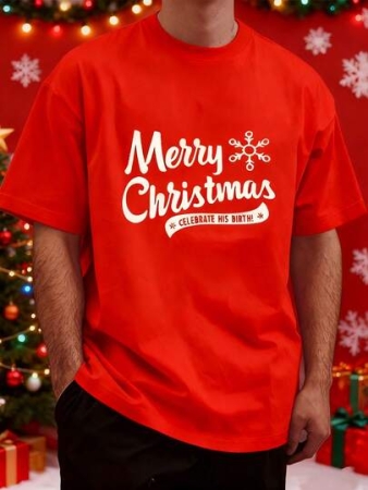 Manfinity Homme Men's Casual Christmas Print Short Sleeve T-Shirt