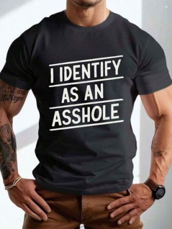 Men's Casual Slogan Print Short Sleeve T-Shirt, Grey, Versatile For Summer