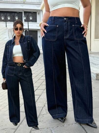 SHEIN ICON Plus Size Women's Fashion Casual Water-Washed Non-Stretch Baggy Jeans