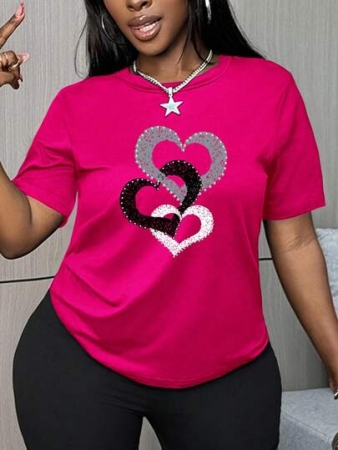 VaVaBold Women's Fitted Casual Short Sleeve T-Shirt With Heart Print