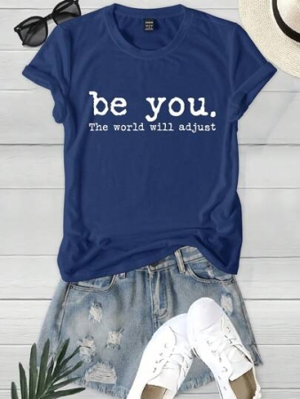 INAWLY Women's Fitted T-Shirt With Casual Graphic Logo Print, Summer
