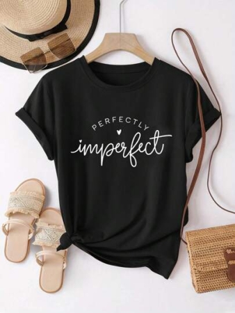 INAWLY PERFECTLY Imperfect Black Summer Casual Women's T-Shirt