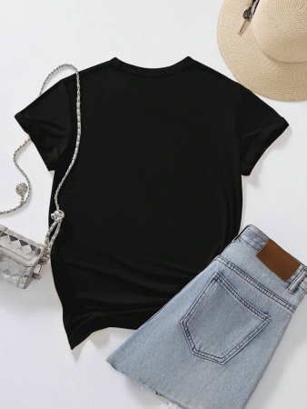 EMERY ROSE Women's Heart Pattern Printed Round Neck Short Sleeve Casual T-Shirt For Summer For New Year Clothes Graphic Tees Women Tops - Image 3