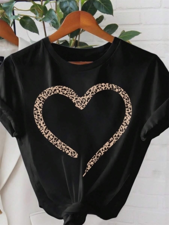 EMERY ROSE Women's Heart Pattern Printed Round Neck Short Sleeve Casual T-Shirt For Summer For New Year Clothes Graphic Tees Women Tops - Image 4