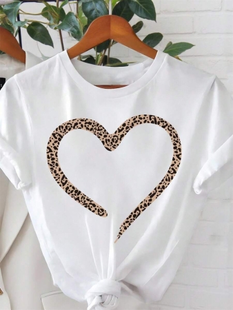 EMERY ROSE Women's Heart Pattern Printed Round Neck Short Sleeve Casual T-Shirt For Summer For New Year Clothes Graphic Tees Women Tops - Image 12