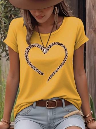 EMERY ROSE Women's Heart Pattern Printed Round Neck Short Sleeve Casual T-Shirt For Summer For New Year Clothes Graphic Tees Women Tops - Image 19